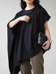 Batwing Sleeves Half Sleeves Solid Color Round-Neck T-Shirts Tops