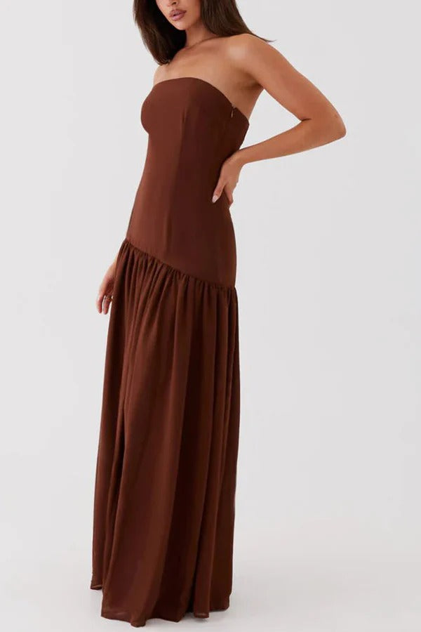 Eden Patchwork Semi-sheer Chiffon Strapless Maxi Dress