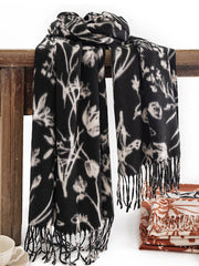 Contrast Color Printed Tasseled Shawl&Scarf