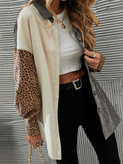 Long Sleeves Loose Buttoned Leopard Pockets Split-Joint Lapel Jackets Outerwear