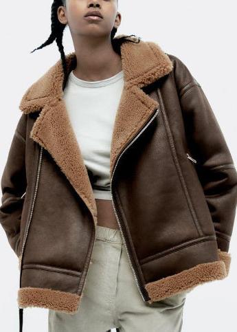 Lamb-Fur Trimmed Lapel Aviator Jacket