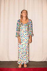 Alison Sweetheart Splice Printed Dots Maxi Satin Dress