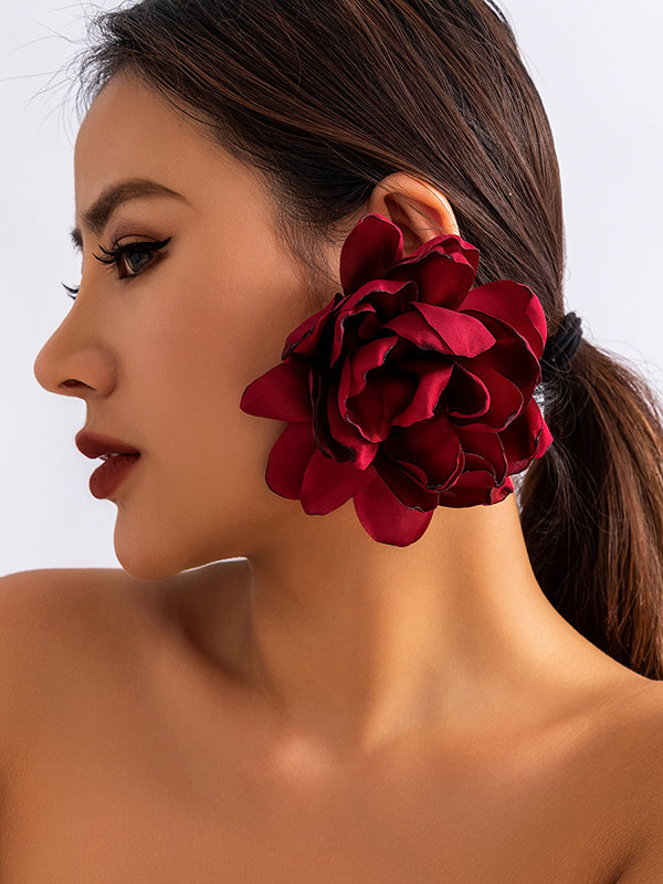 Solid Color Three-Dimensional Flower Drop Earrings