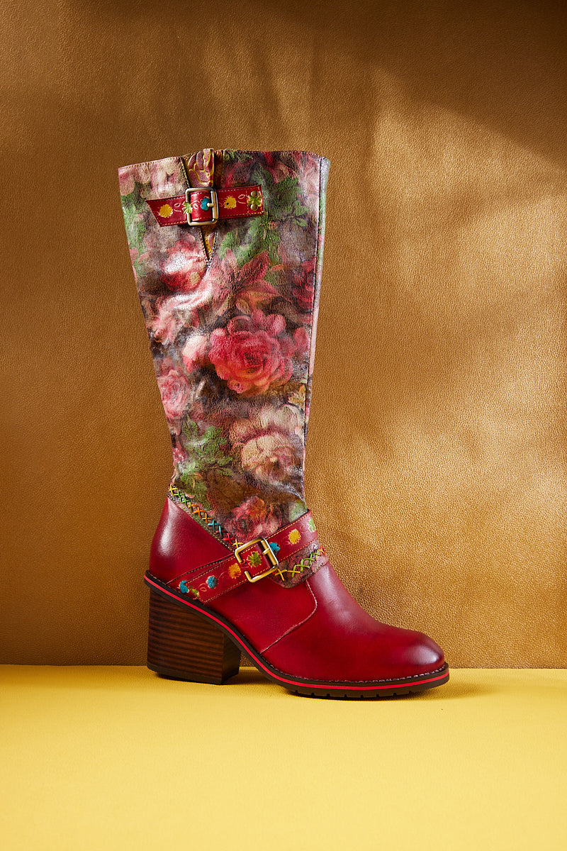 Soffia | Maude Floral Wide Calf Leather Knee High Boots