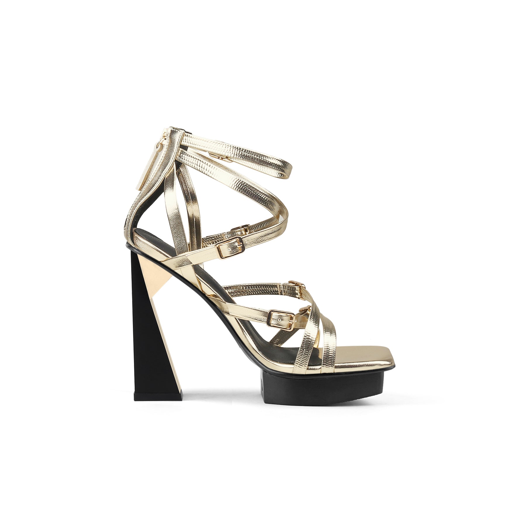 Jady Rose | Stelio Leather Strap Sky High Heels - Gold