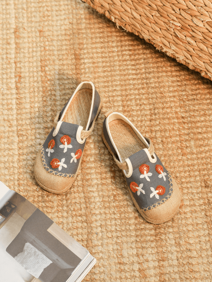 CACTUS ROSE | BLOSSOM EMBROIDERED LINEN ESPADRILLE LOAFER - GREY