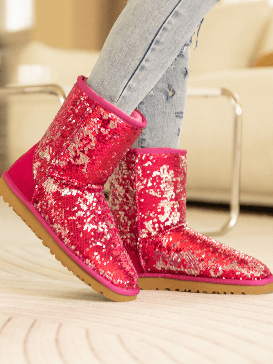 Smaibulun Ugg | Dallas Glam Sequin Shearling Boots - Rose Pink