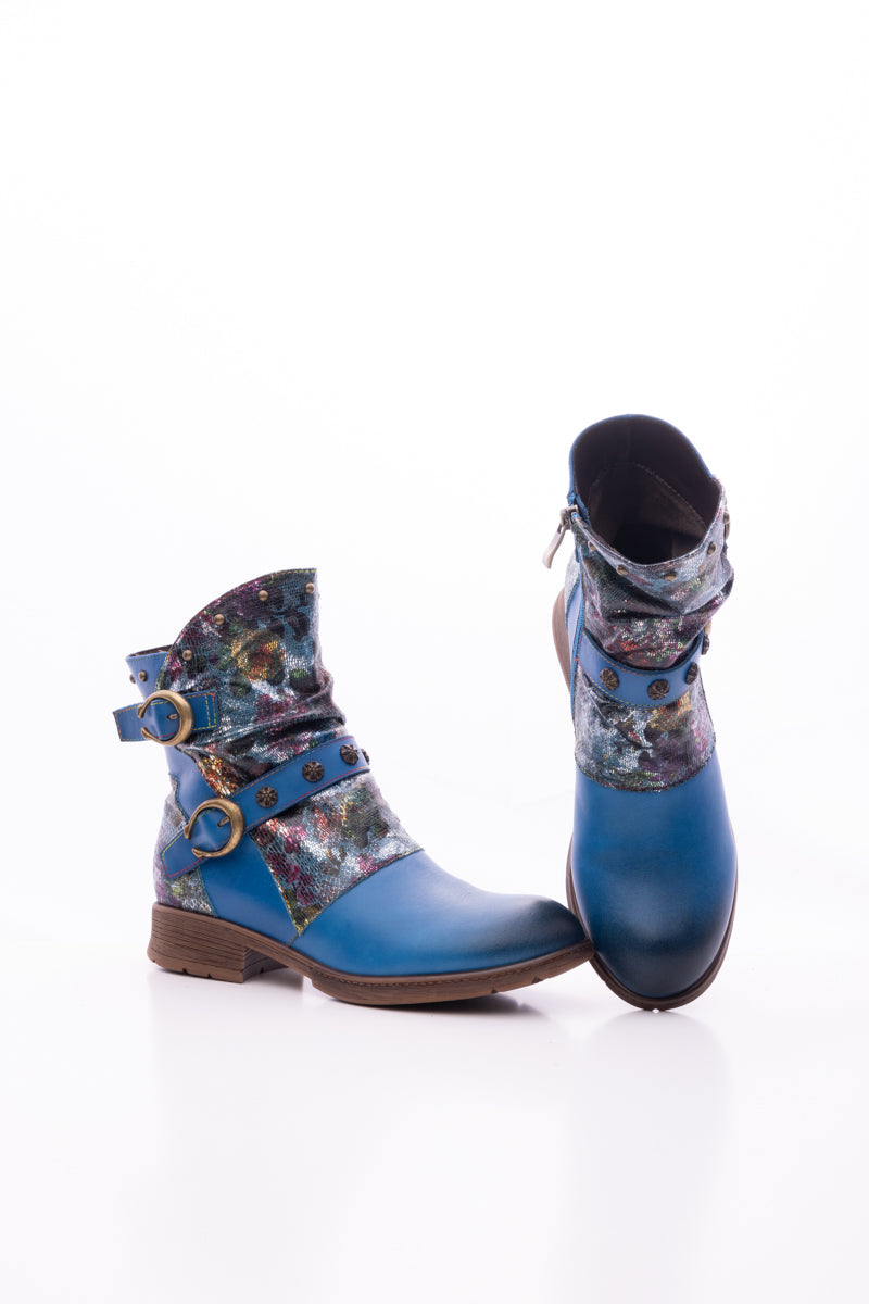 Soffia | Nicolette Rivet Stud Leather Moto Boots - Blue