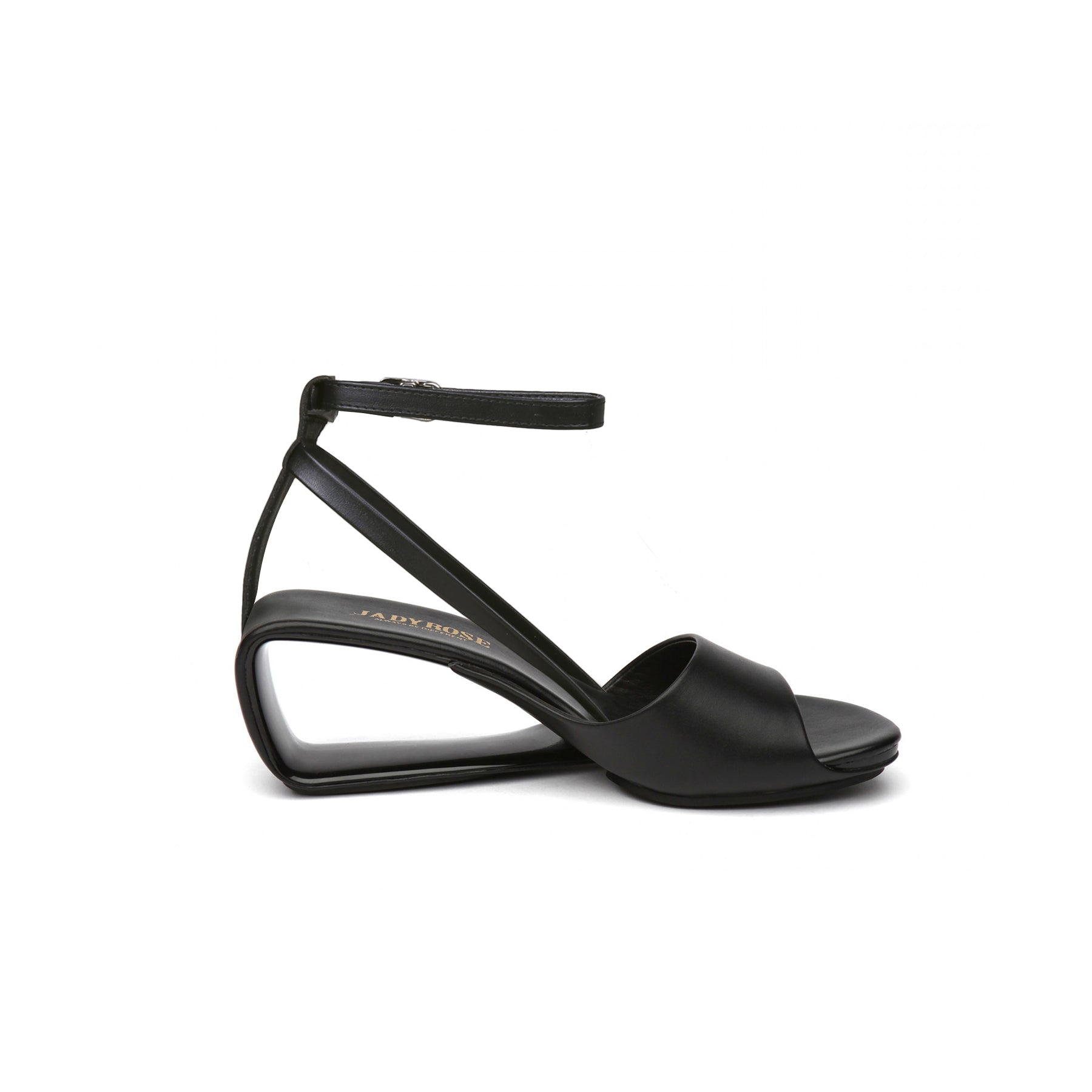 Jady Rose | Chanice Ankle Strap Leather Wedge Sandal - Black