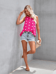 SURF SEASON KNIT POLKA DOT PATTERN TANK - PINK