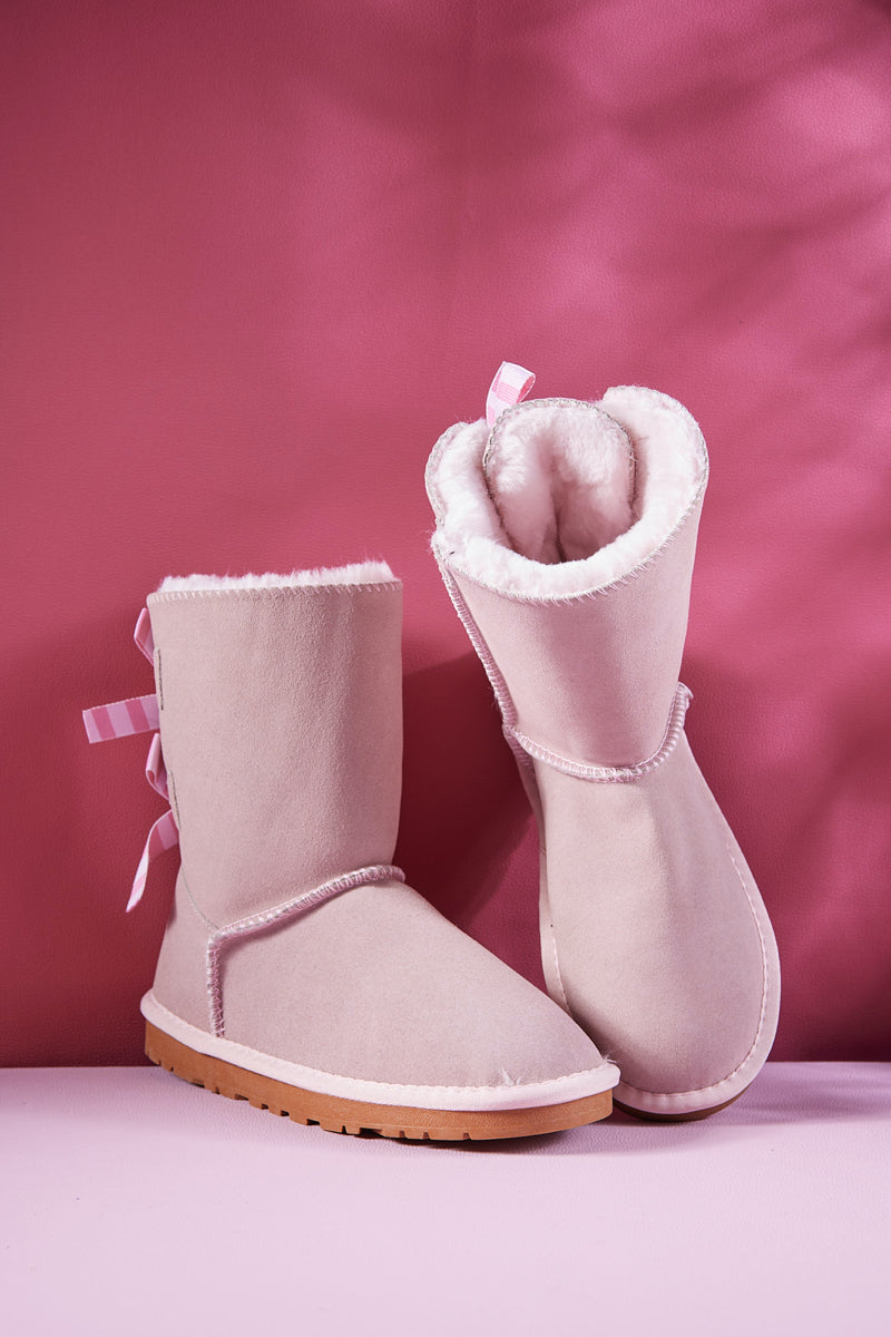 Smaibulun Ugg | Serenity Striped Bailey Bow Shearling Boots - Pink