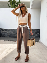 Mandy High Rise Denim Pants - Brown