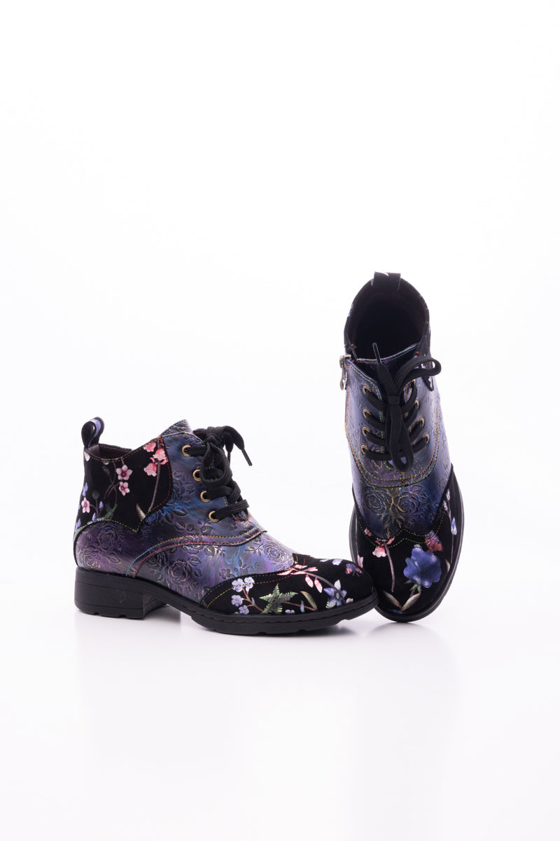 Soffia | Jordie Floral Embossed Leather Combat Boots - Violet