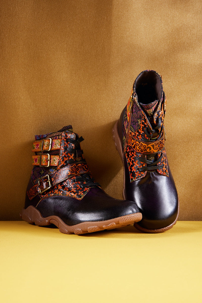 Soffia | Nichols Floral Embossed Leather Combat Boots