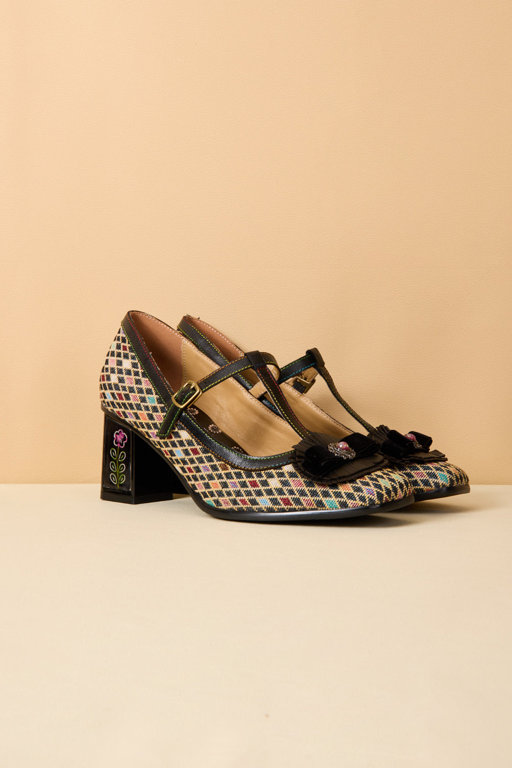 Soffia | Kaylum Diamond Print T-Strap Pump