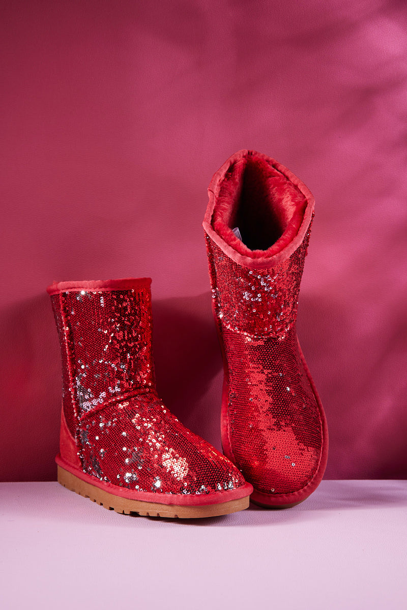 Smaibulun Ugg | Dallas Glam Sequin Shearling Boots - Red