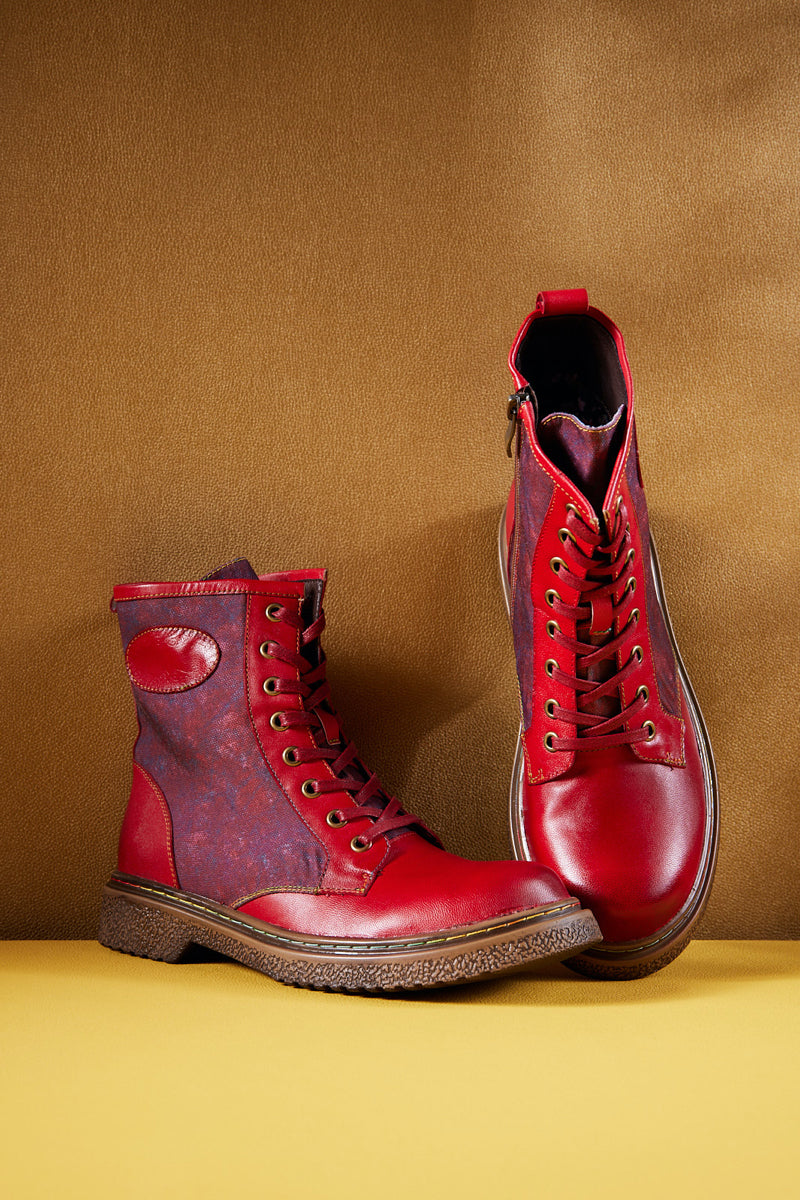 Soffia | Hot Stepper Leather Combat Boots - Red