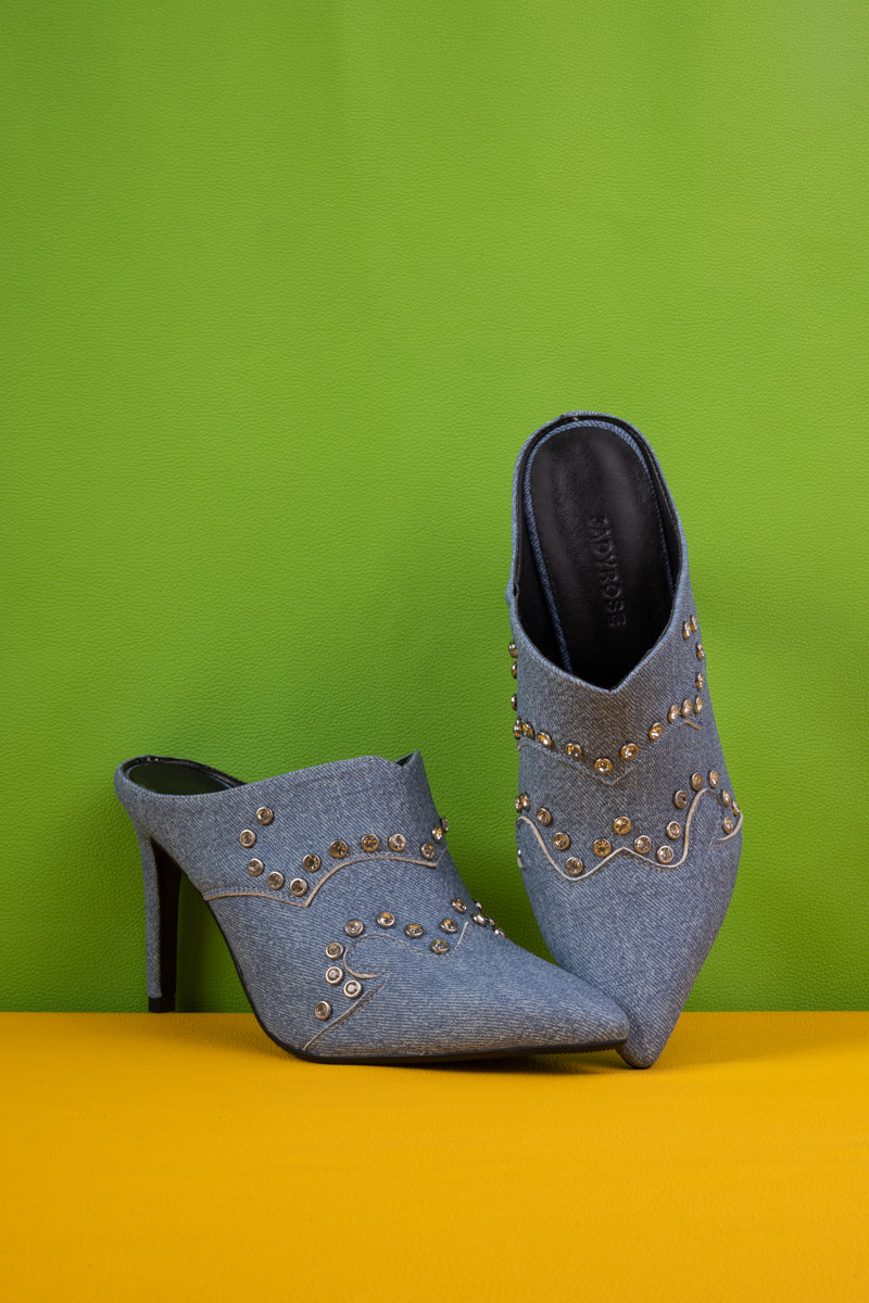 Jady Rose | Maxina Studded Denim Stilettos - Denim Blue