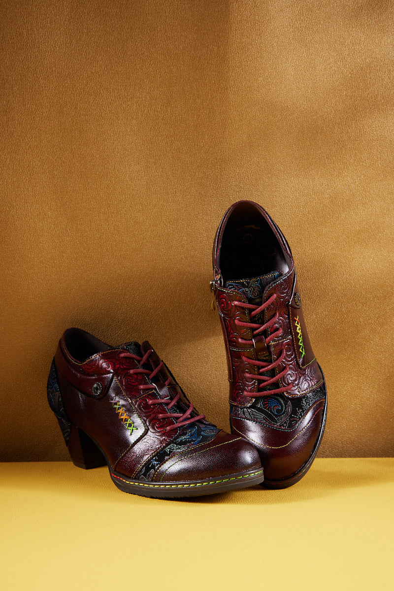 Soffia | Messina Rose Embossed Leather Oxford - Burgundy