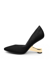 JADY ROSE | MYLETTE GOLDEN HEEL SUEDE PUMP - BLACK