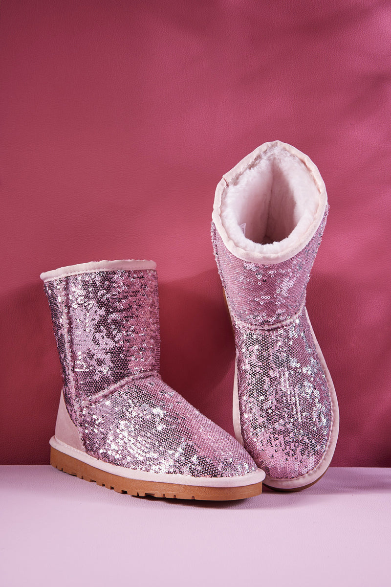 Smaibulun Ugg | Dallas Glam Sequin Shearling Boots - Baby Pink