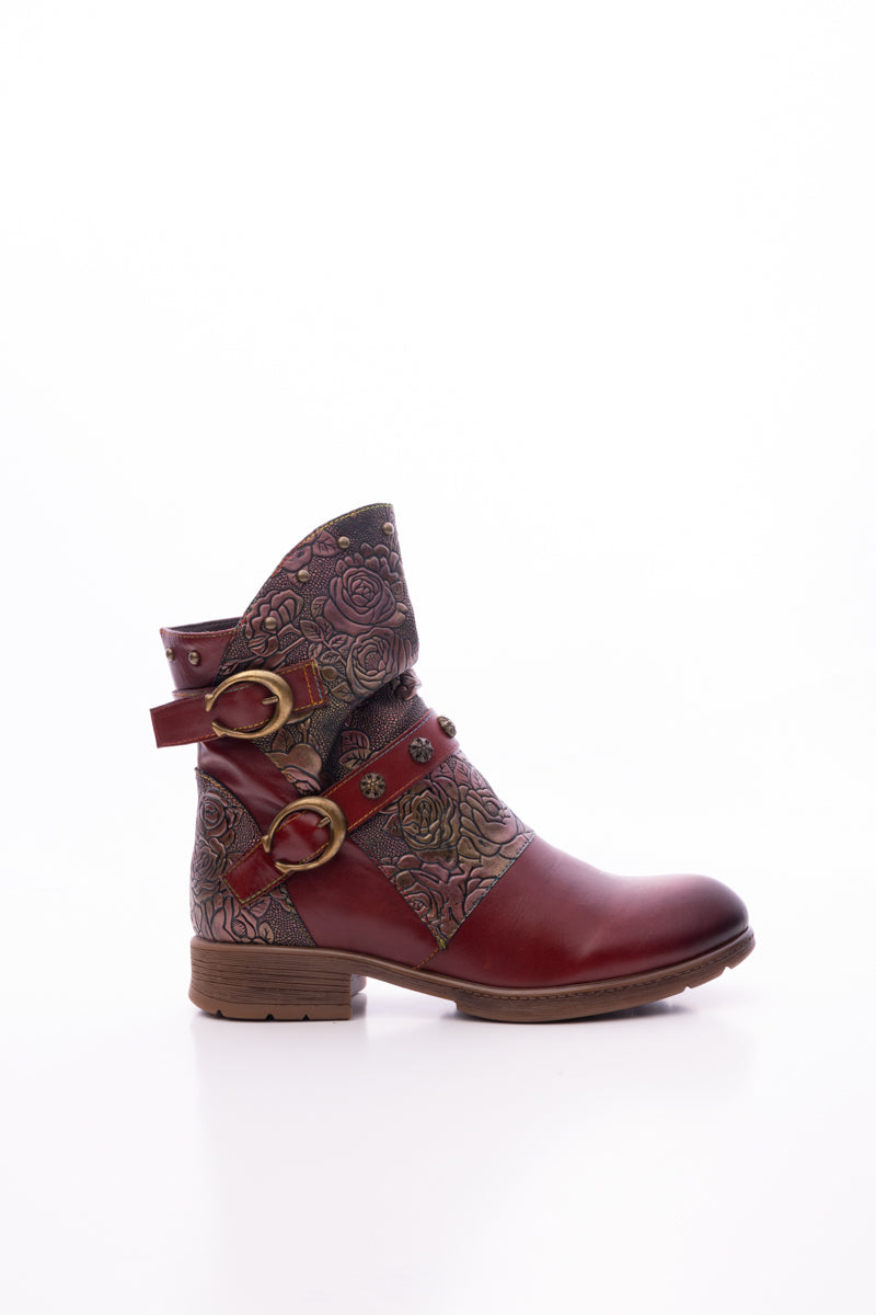 Soffia | Nicolette Rivet Stud Leather Moto Boots - Claret