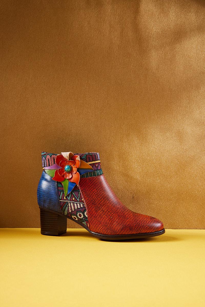 Soffia | Evanie Floral Applique Leather Ankle Boots