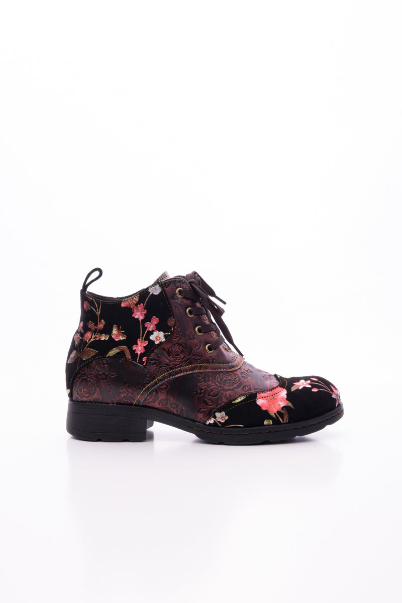 Soffia | Jordie Floral Embossed Leather Combat Boots - Red