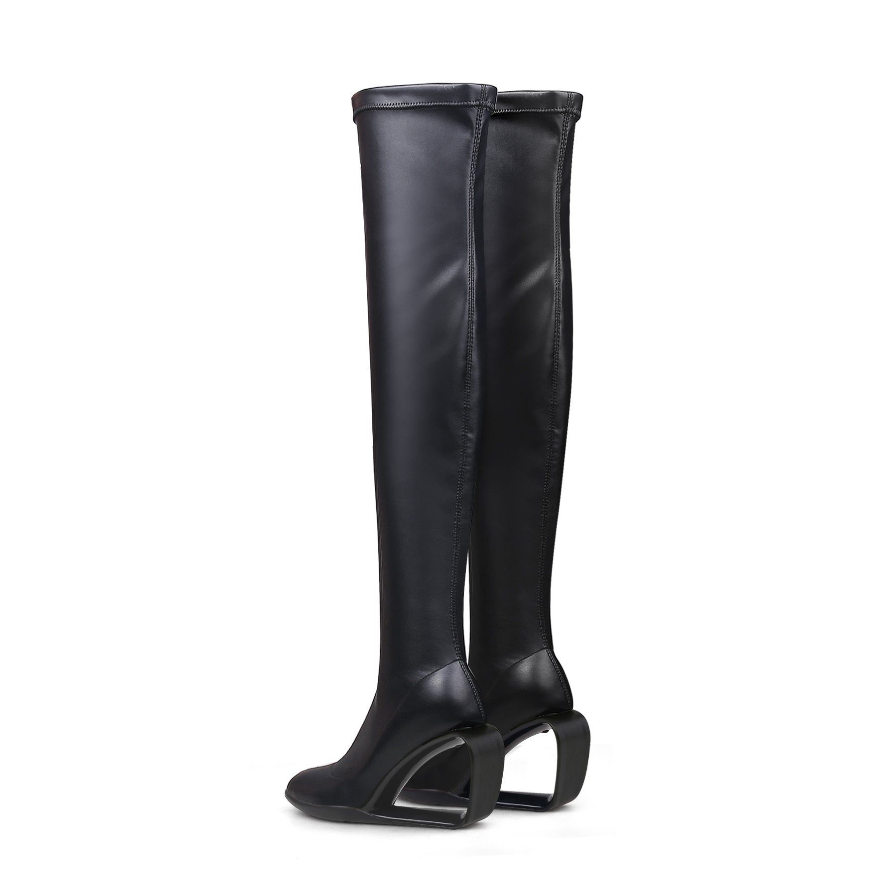 JADY ROSE | WEDGE HEEL BLACK LEATHER OVER KNEE NIGHT BOOT