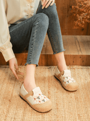 CACTUS ROSE | SWEET GARDEN EMBROIDERED LINEN ESPADRILLE - BEIGE