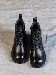 RUMOUR HAS IT | ZIP UP LEATHER COMBAT BOOT - BLACK