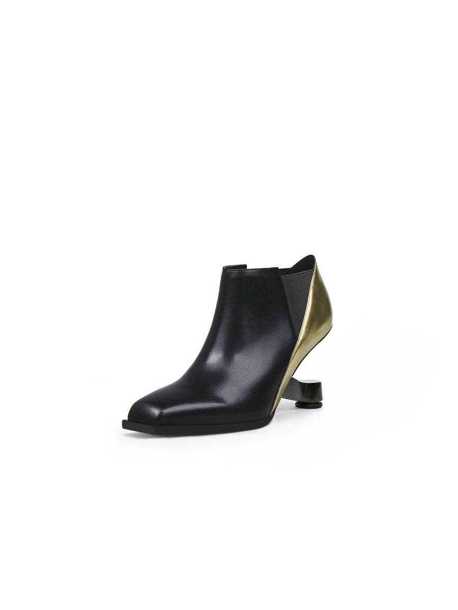 JadyRose | Black Gold Contrast Elevator Heel Ankle Boot