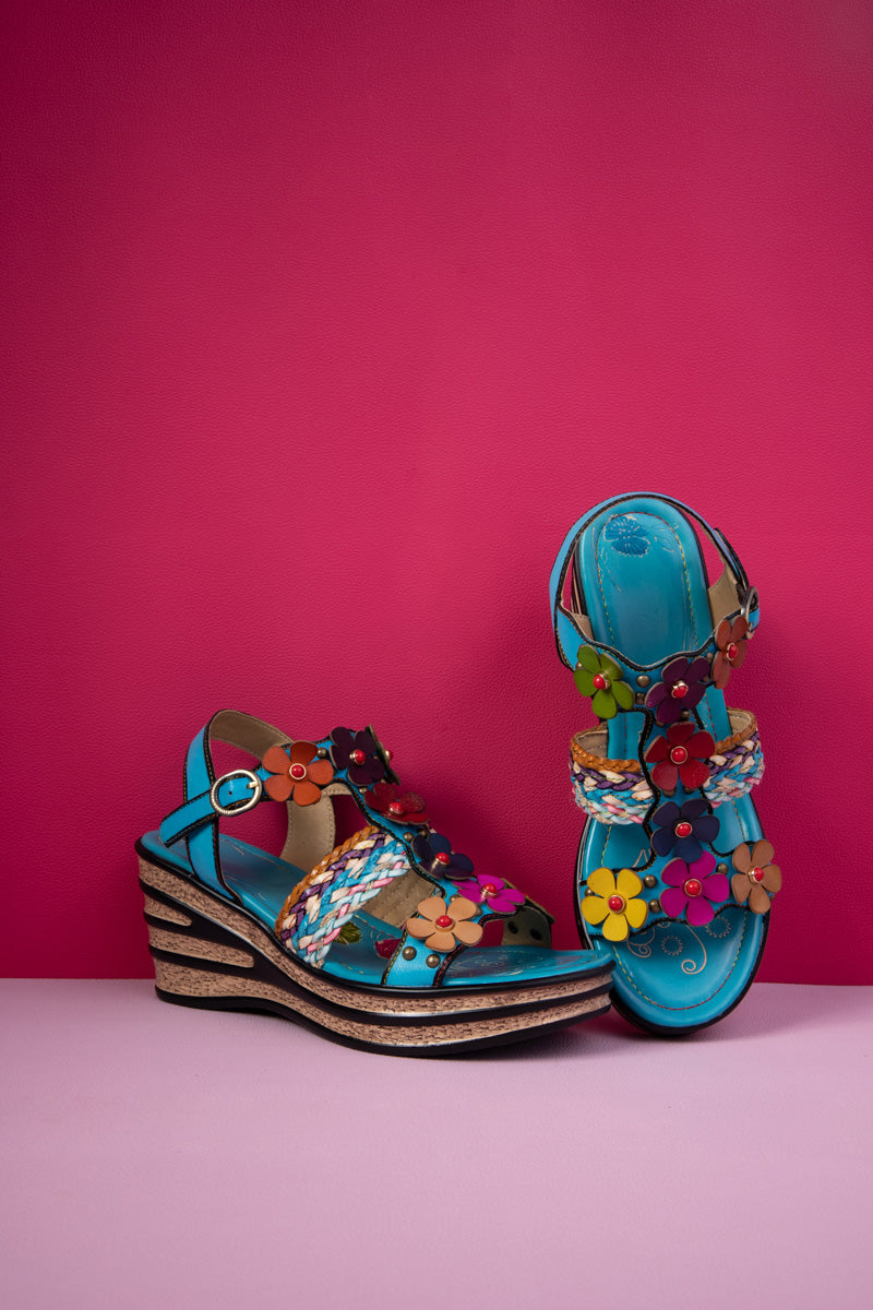 Soffia | Brickell Tropical Daisy Applique Leather Wedge