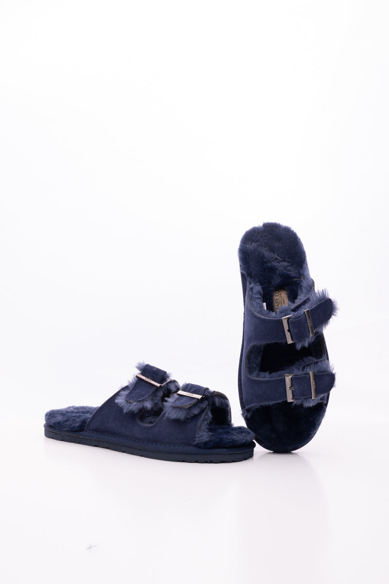 Smaibulun Ugg | Woolen Lined Double Strap Suede Sandal - Navy