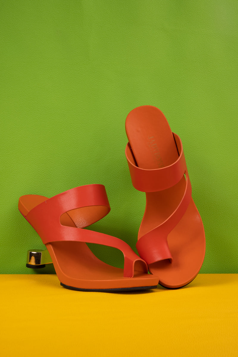 Jady Rose | Cozumel Ring-Toe Leather Heels - Orange