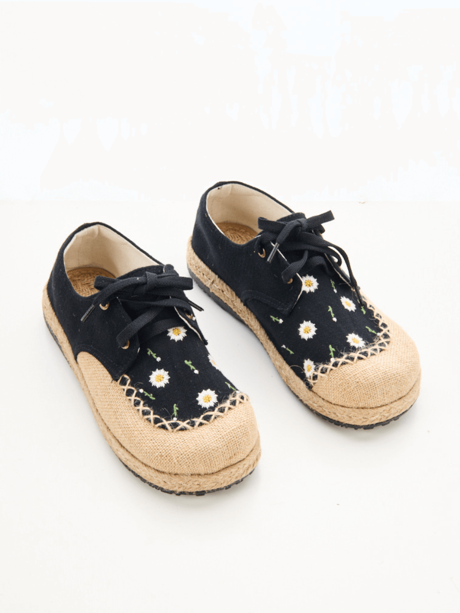 Cactus Rose | Irena Daisy Linen Espadrille - Black