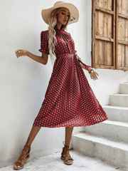 Evergreen Polka Dot Midi Dress - Red