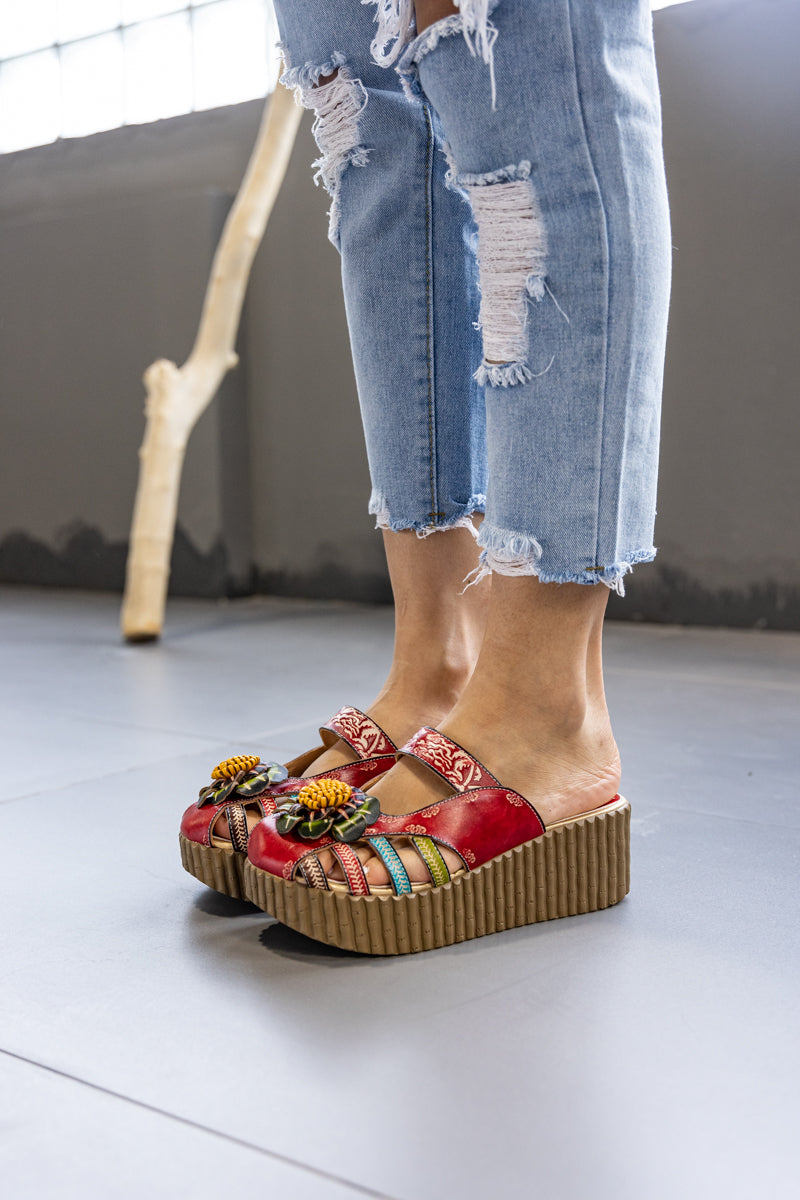 Soffia | Solanah Floral Embossed Leather Platform Clog