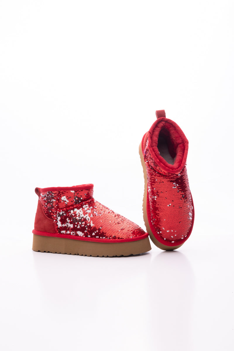 Smaibulun Ugg | Mini Glitter Low Ankle Platform Boots - Red