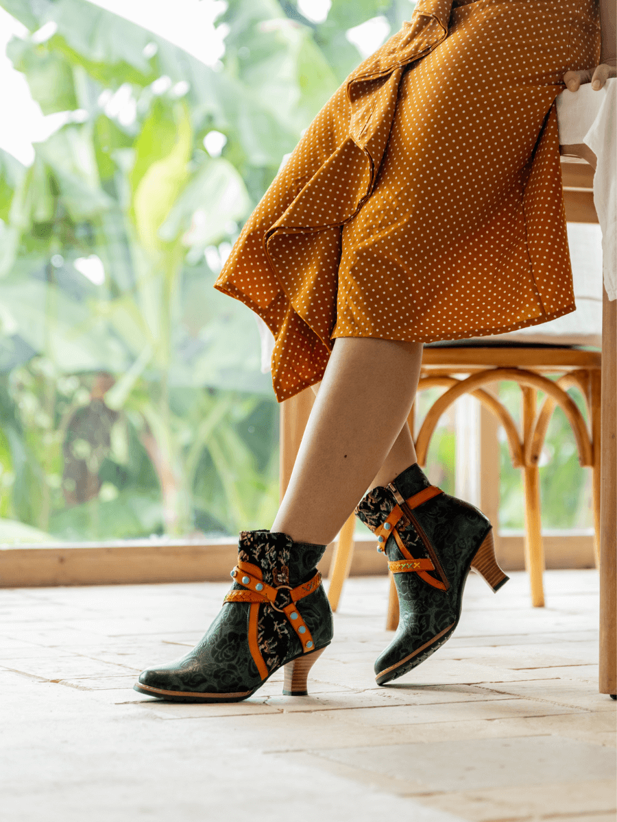 Soffia | Arden Vintage Rose Embossed Leather Ankle Bootie