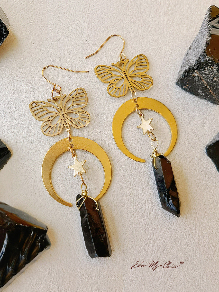 Hollow Butterfly Natural Crystal Earrings