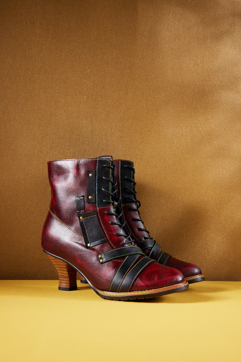 Soffia | Felicia Patchwork Leather Kitten Heel Ankle Boots