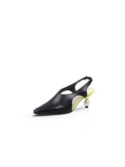 JadyRose | Pearl Heel Cut-Out Leather Black Slingback