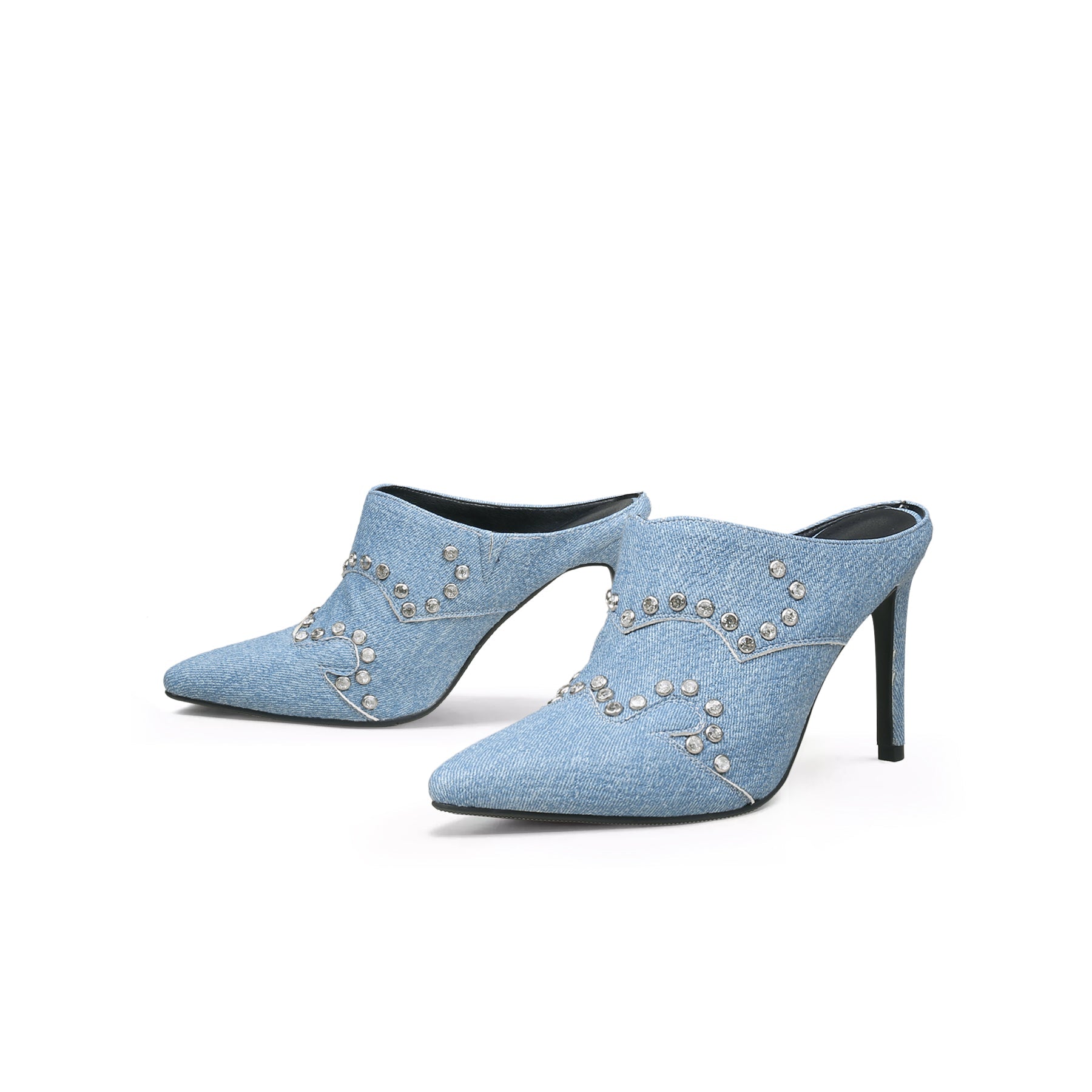 Jady Rose | Maxina Studded Denim Stilettos - Washed Blue