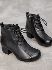 RUMOUR HAS IT | LACE-UP LEATHER ANKLE BOOTS - BLACK