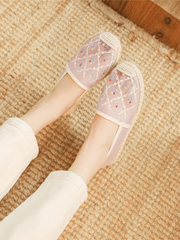 CACTUS ROSE | TWIN FLOWER EMBROIDERED LINEN ESPADRILLES - WHITE