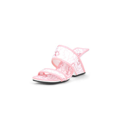 JADY ROSE | CAMELLIA LACE UPPER LEATHER HEELED SANDAL - PINK