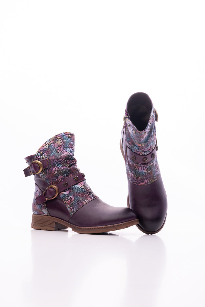 Soffia | Nicolette Rivet Stud Leather Moto Boots - Violet