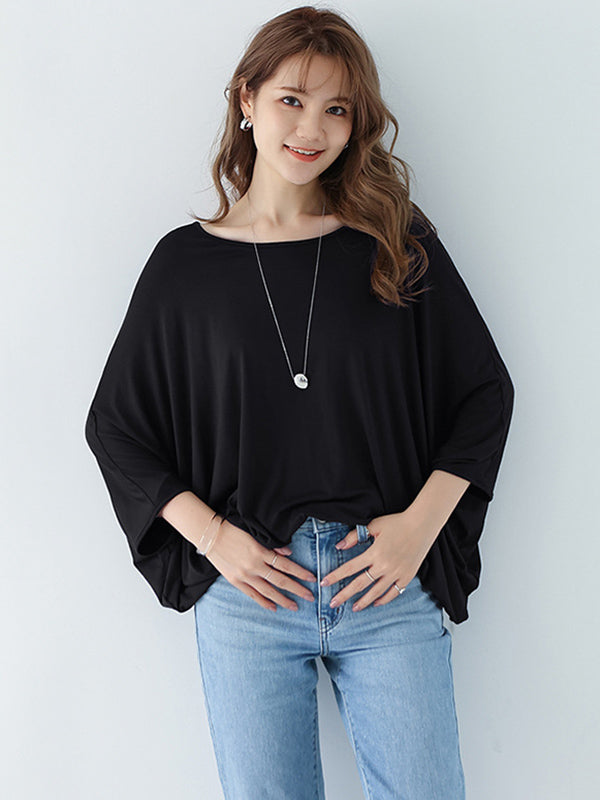 Vintage Loose Round-Neck Batwing Sleeves Shirts