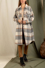 Plaid print drop shoulder overcoat